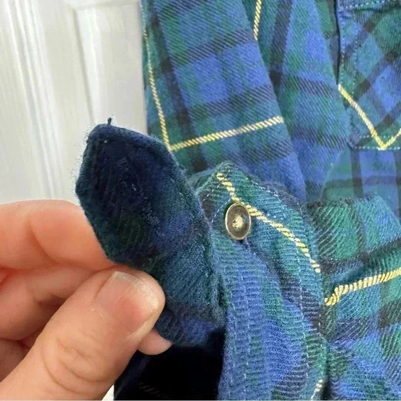 G21 Plaid  Shirt Button-Up Blue/Green/Yellow Size Medium - Picture 9 of 16